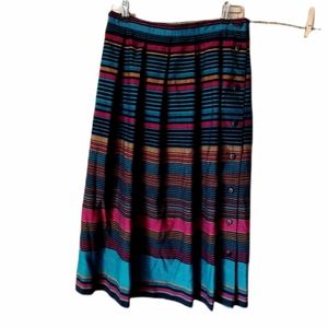 Vintage western blue pink stripe button midi skirt